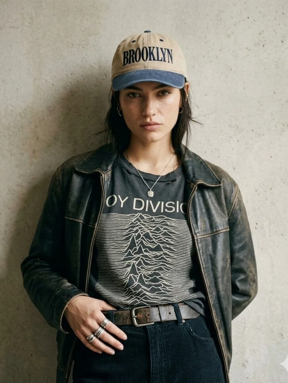 Vintage 'Brooklyn' Embroidered Unisex Baseball Cap - Beige and Navy